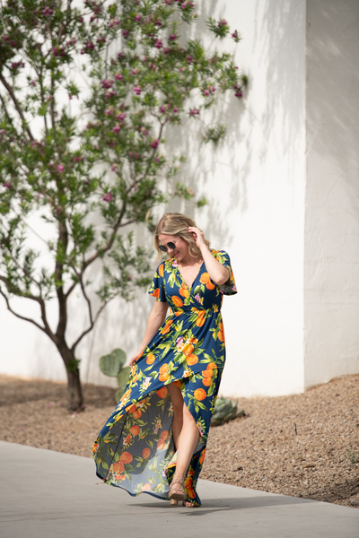 IN STOCK Harley High-Low Dress - Navy Citrus - Pumpkin Patch Co