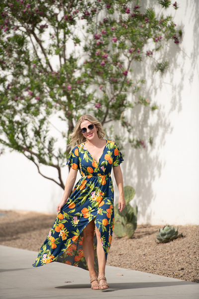 IN STOCK Harley High-Low Dress - Navy Citrus - Pumpkin Patch Co