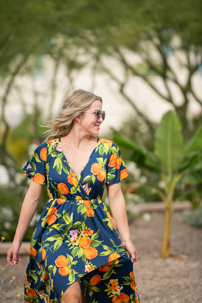 IN STOCK Harley High-Low Dress - Navy Citrus - Pumpkin Patch Co