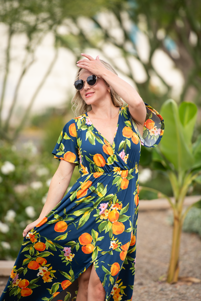 IN STOCK Harley High-Low Dress - Navy Citrus - Pumpkin Patch Co