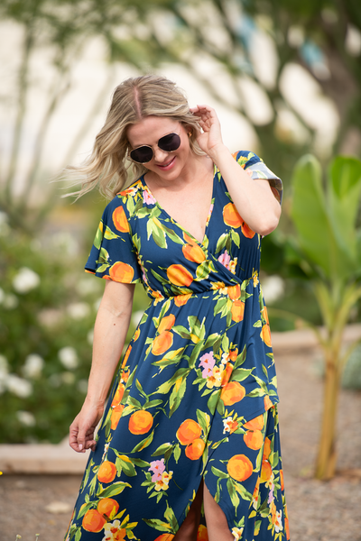 IN STOCK Harley High-Low Dress - Navy Citrus - Pumpkin Patch Co