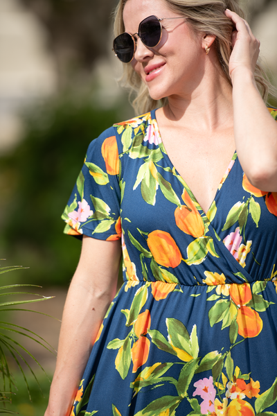 IN STOCK Harley High-Low Dress - Navy Citrus - Pumpkin Patch Co