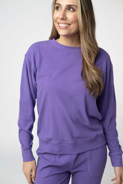 IN STOCK Corrine Ribbed Pullover Top - Purple - Pumpkin Patch Co