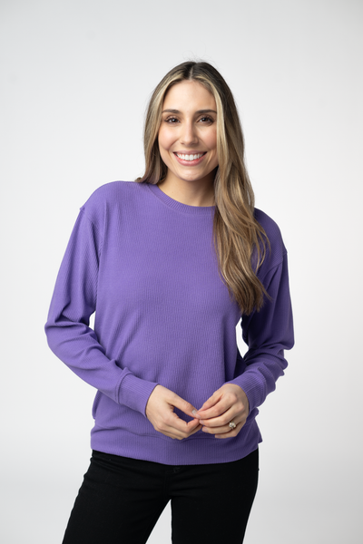 IN STOCK Corrine Ribbed Pullover Top - Purple - Pumpkin Patch Co