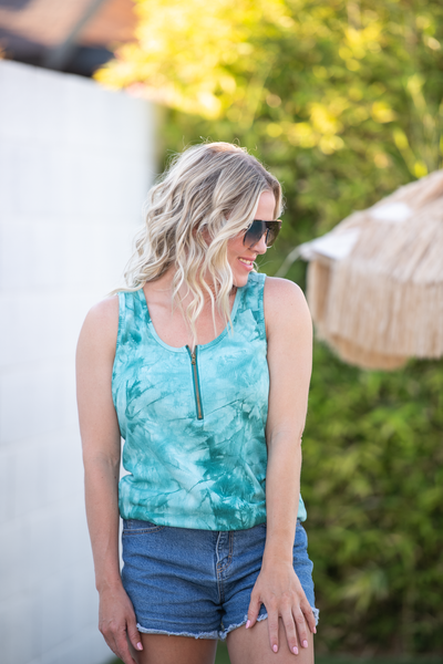 IN STOCK Mila Zipper Tank - Teal Tie Dye - Pumpkin Patch Co