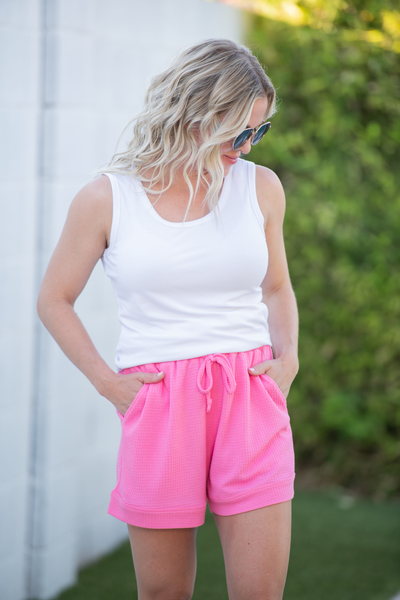 IN STOCK Weslie Waffle Shorts - Pink - Pumpkin Patch Co