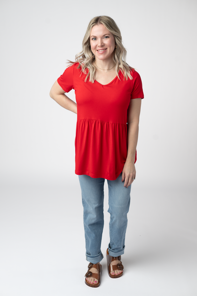IN STOCK Sarah Ruffle Short Sleeve - Red - Pumpkin Patch Co