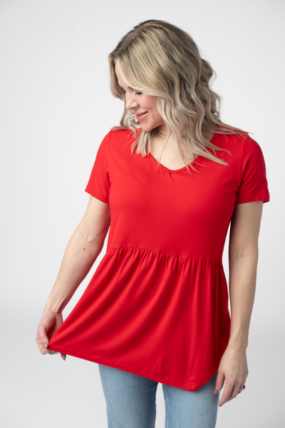 IN STOCK Sarah Ruffle Short Sleeve - Red - Pumpkin Patch Co