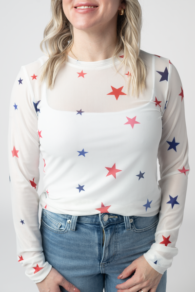 IN STOCK Mesh Long Sleeve Top - Stars - Pumpkin Patch Co