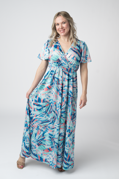 IN STOCK Millie Maxi Dress - Abstract Aqua Breeze