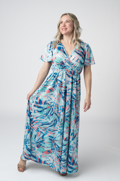 IN STOCK Millie Maxi Dress - Abstract Aqua Breeze