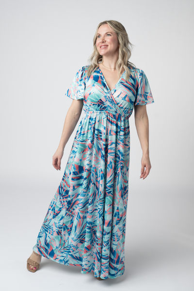 IN STOCK Millie Maxi Dress - Abstract Aqua Breeze