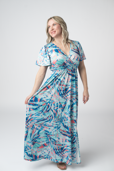 IN STOCK Millie Maxi Dress - Abstract Aqua Breeze