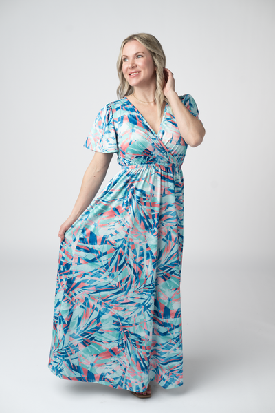 IN STOCK Millie Maxi Dress - Abstract Aqua Breeze