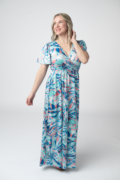 IN STOCK Millie Maxi Dress - Abstract Aqua Breeze
