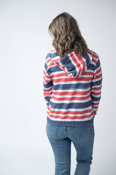 IN STOCK Fullzip Hoodie - Striped Red, White, and Micro Blue Stars - Pumpkin Patch Co