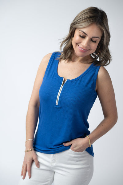 IN STOCK Mila Zipper Tank - Blue - Pumpkin Patch Co