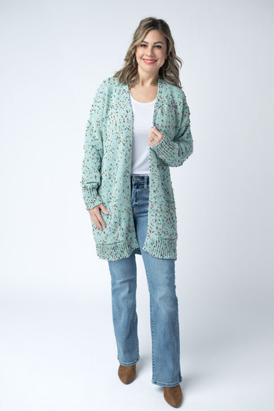 IN STOCK Carly Confetti Dot Cardigan - Aqua Blue - Pumpkin Patch Co