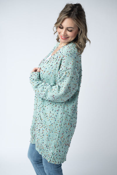 IN STOCK Carly Confetti Dot Cardigan - Aqua Blue - Pumpkin Patch Co