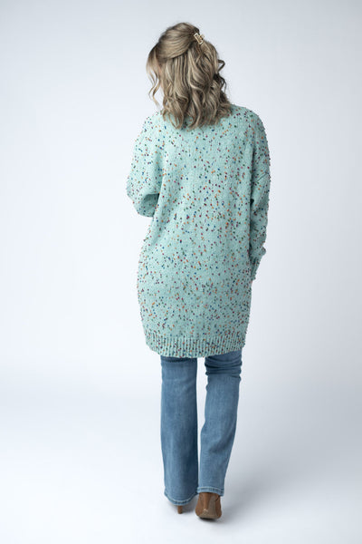 IN STOCK Carly Confetti Dot Cardigan - Aqua Blue - Pumpkin Patch Co