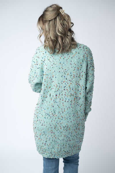 IN STOCK Carly Confetti Dot Cardigan - Aqua Blue - Pumpkin Patch Co