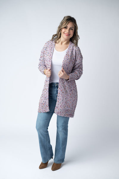 IN STOCK Carly Confetti Dot Cardigan - Lavender - Pumpkin Patch Co