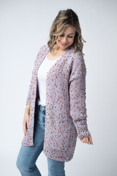 IN STOCK Carly Confetti Dot Cardigan - Lavender - Pumpkin Patch Co