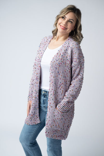 IN STOCK Carly Confetti Dot Cardigan - Lavender - Pumpkin Patch Co