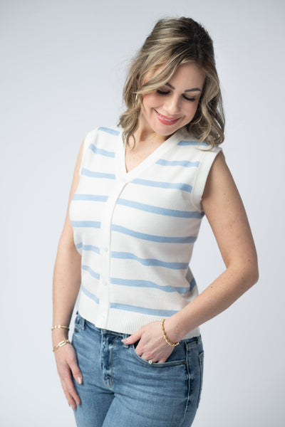 IN STOCK Lucy Striped Button Tank - Sky Blue - Pumpkin Patch Co