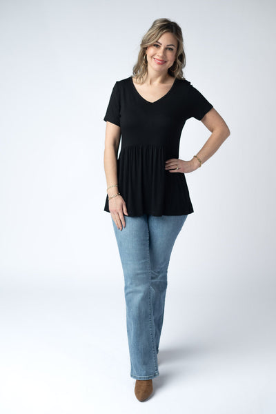 IN STOCK Sarah Ruffle Short Sleeve - Black - Pumpkin Patch Co