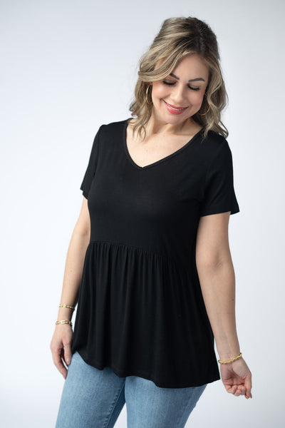 IN STOCK Sarah Ruffle Short Sleeve - Black - Pumpkin Patch Co