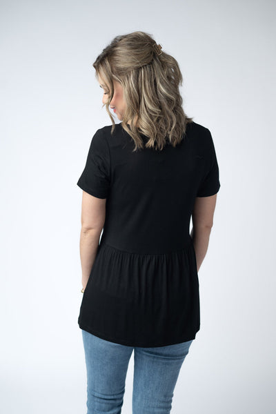 IN STOCK Sarah Ruffle Short Sleeve - Black - Pumpkin Patch Co