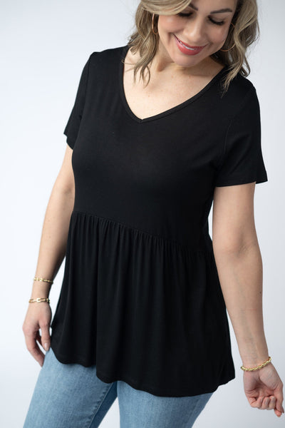 IN STOCK Sarah Ruffle Short Sleeve - Black - Pumpkin Patch Co