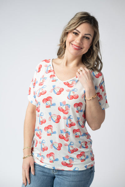 IN STOCK Chloe Cozy Top - Patriotic Cherries - Pumpkin Patch Co