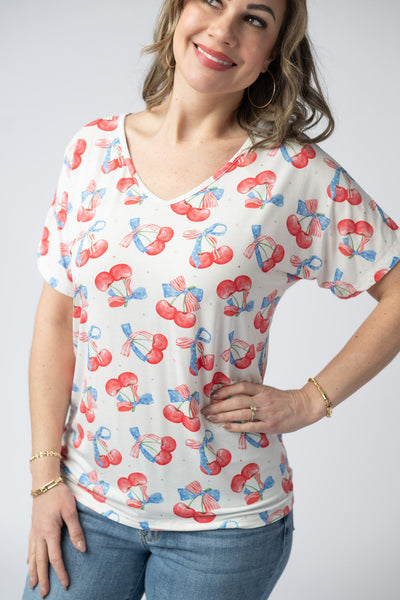 IN STOCK Chloe Cozy Top - Patriotic Cherries - Pumpkin Patch Co