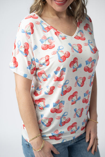 IN STOCK Chloe Cozy Top - Patriotic Cherries - Pumpkin Patch Co