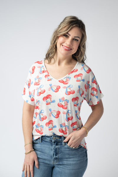 IN STOCK Chloe Cozy Top - Patriotic Cherries - Pumpkin Patch Co