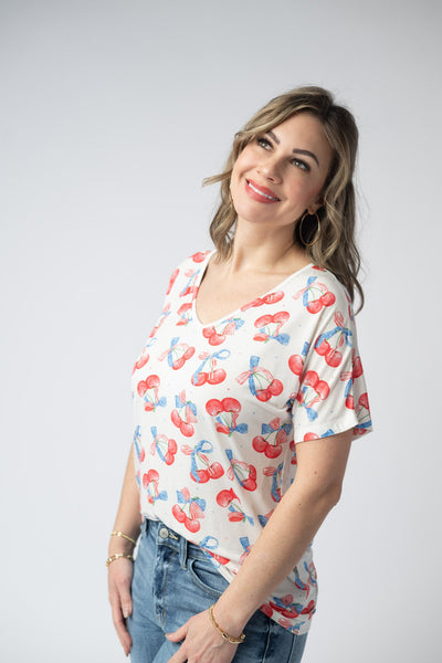 IN STOCK Chloe Cozy Top - Patriotic Cherries - Pumpkin Patch Co