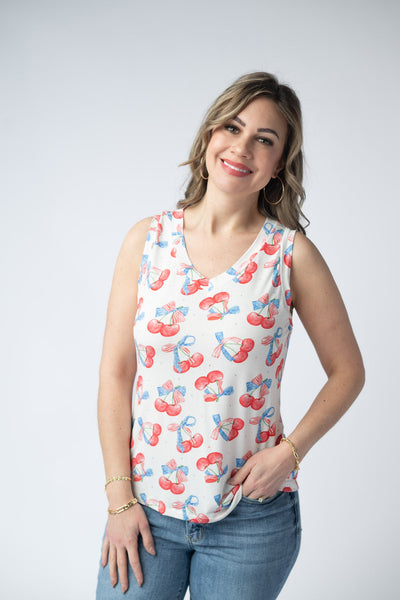 IN STOCK Noelle Tank - Patriotic Cherries - Pumpkin Patch Co