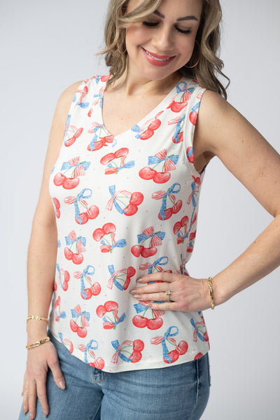 IN STOCK Noelle Tank - Patriotic Cherries - Pumpkin Patch Co
