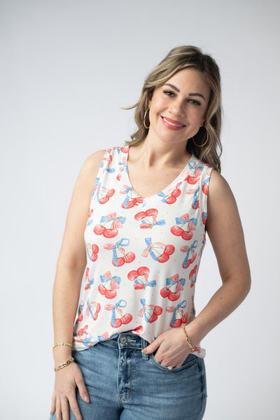 IN STOCK Noelle Tank - Patriotic Cherries - Pumpkin Patch Co