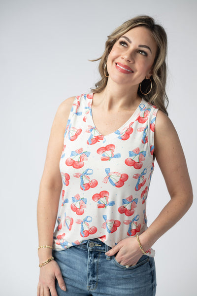 IN STOCK Noelle Tank - Patriotic Cherries - Pumpkin Patch Co