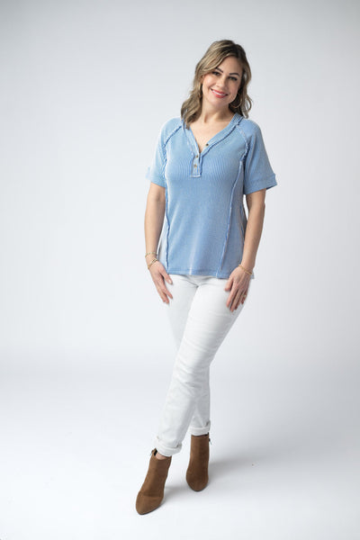 IN STOCK Juliette Button Top - Blue - Pumpkin Patch Co