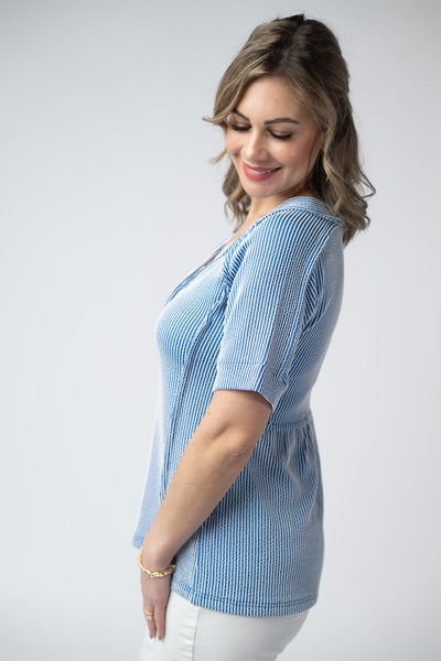 IN STOCK Juliette Button Top - Blue - Pumpkin Patch Co