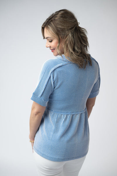 IN STOCK Juliette Button Top - Blue - Pumpkin Patch Co