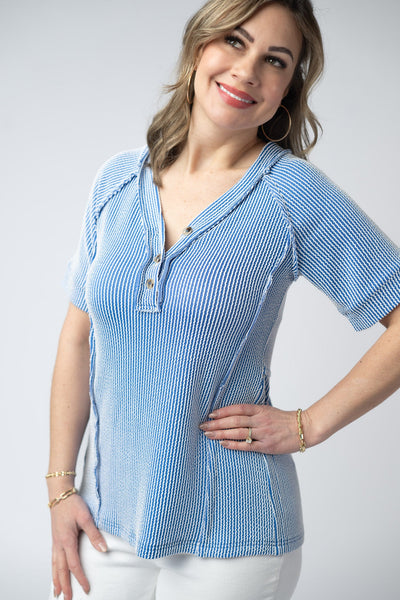 IN STOCK Juliette Button Top - Blue - Pumpkin Patch Co