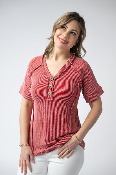 IN STOCK Juliette Button Top - Red - Pumpkin Patch Co