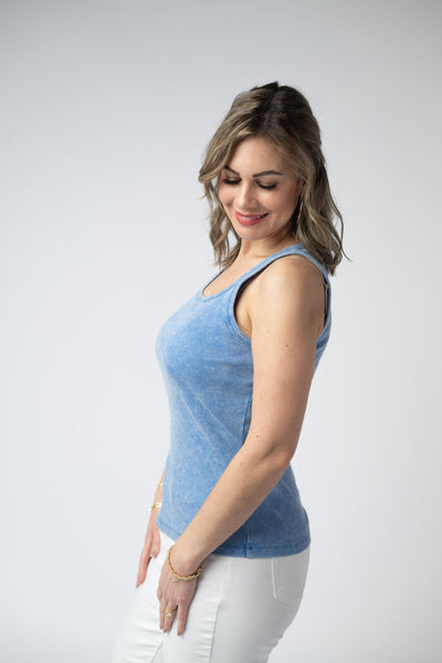 IN STOCK Audrey Vintage Wash Tank - Blue - Pumpkin Patch Co