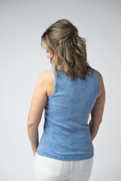 IN STOCK Audrey Vintage Wash Tank - Blue - Pumpkin Patch Co