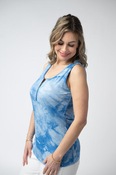IN STOCK Mila Zipper Tank - Blue Tie Dye - Pumpkin Patch Co